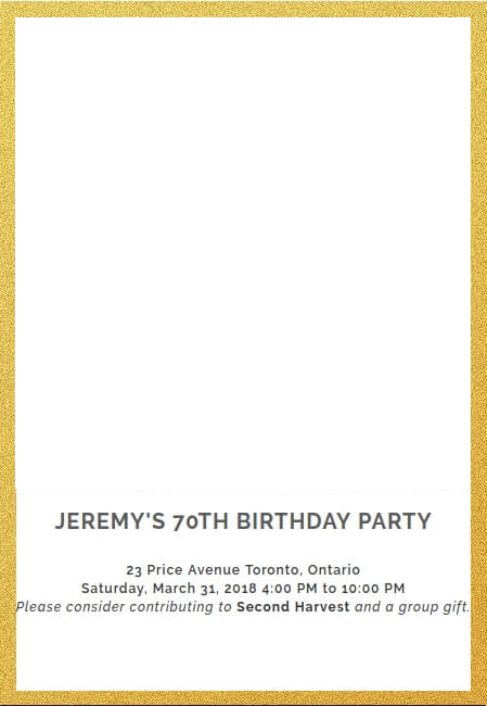 Bold photo invitation with a large image area and a hand-drawn crown above, framed by a glittery gold border.