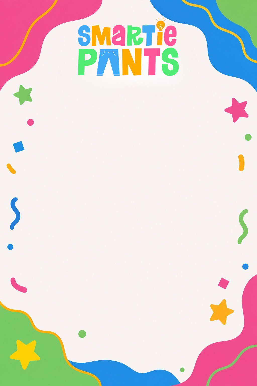 Smartiepants birthday invitation with colourful confetti